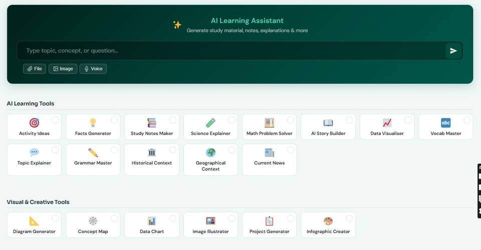 AI Playground with the AI Learning Assistant box and tool grid